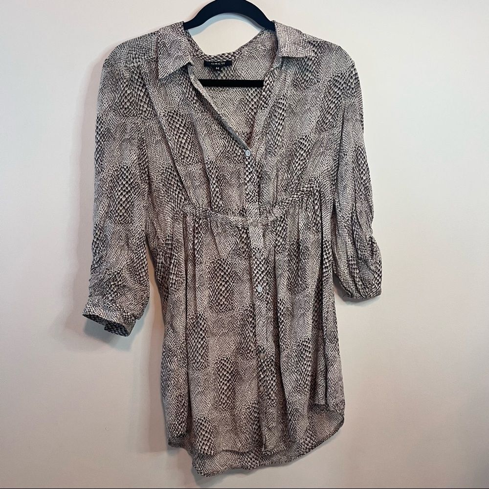Anthropologie DREW Snake Print Silk Button Down Tunic Shirt